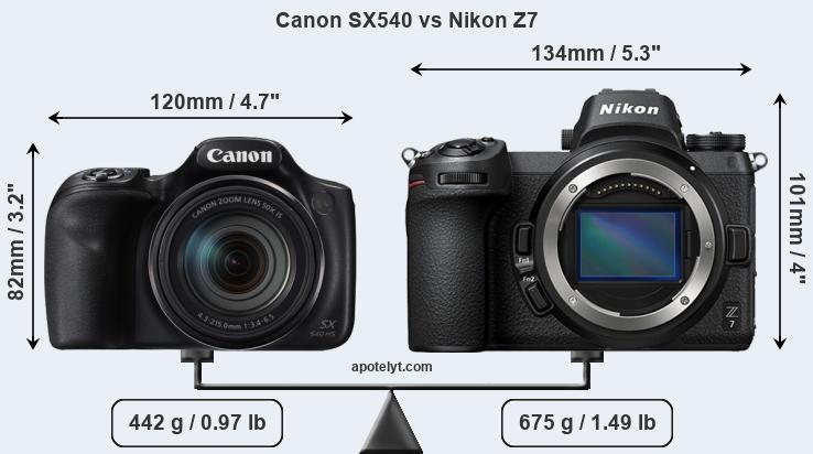 Size Canon SX540 vs Nikon Z7