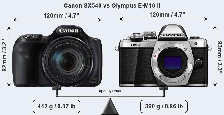 Size Canon SX540 vs Olympus E-M10 II