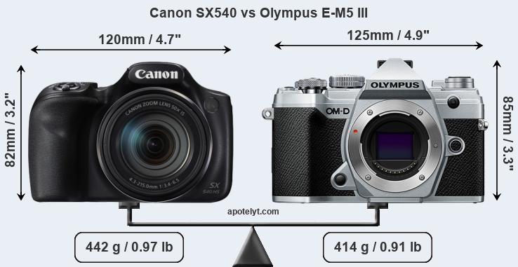 Size Canon SX540 vs Olympus E-M5 III