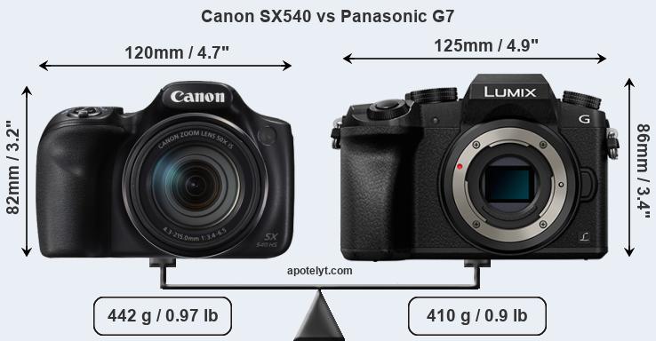 Size Canon SX540 vs Panasonic G7