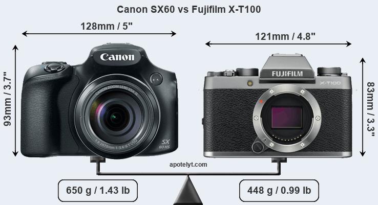 Size Canon SX60 vs Fujifilm X-T100