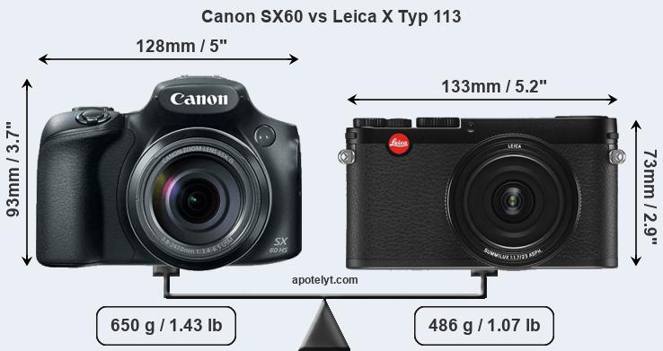 Size Canon SX60 vs Leica X Typ 113