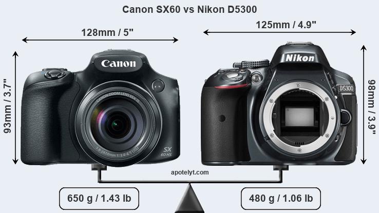 Size Canon SX60 vs Nikon D5300