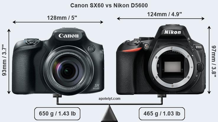 Size Canon SX60 vs Nikon D5600