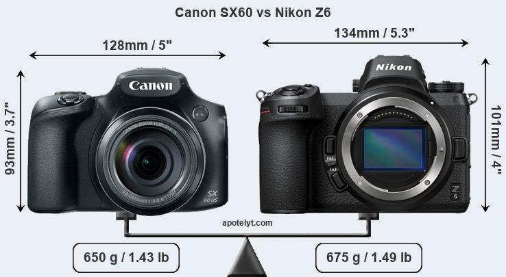 Size Canon SX60 vs Nikon Z6