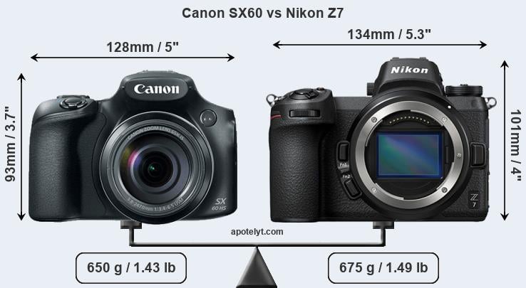 Size Canon SX60 vs Nikon Z7