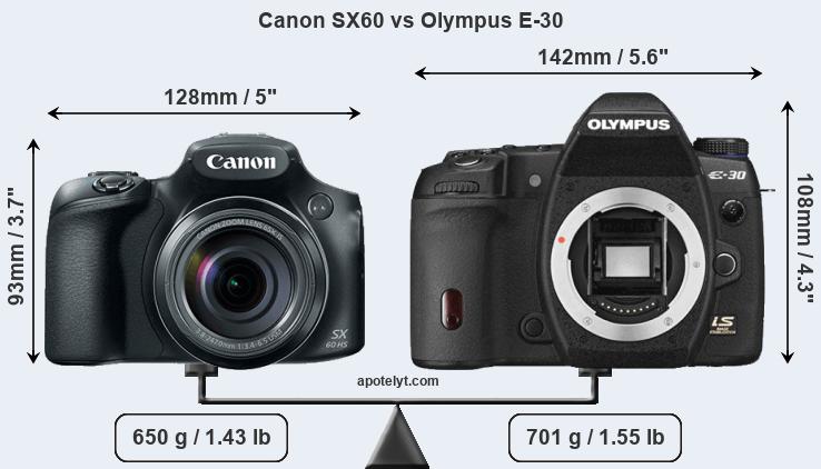 Size Canon SX60 vs Olympus E-30