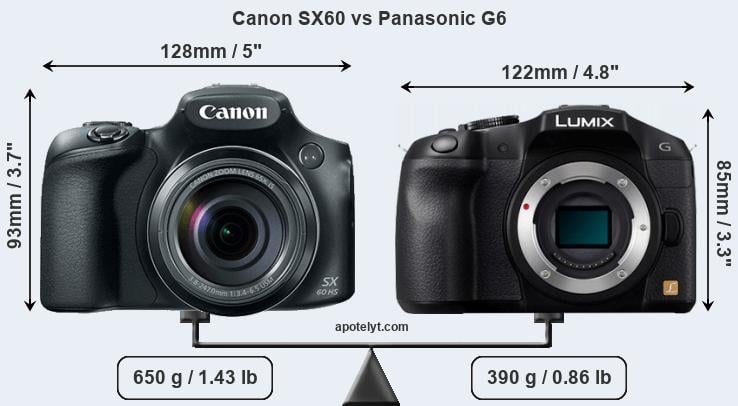 Size Canon SX60 vs Panasonic G6