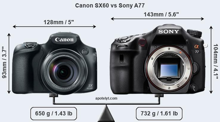 Size Canon SX60 vs Sony A77