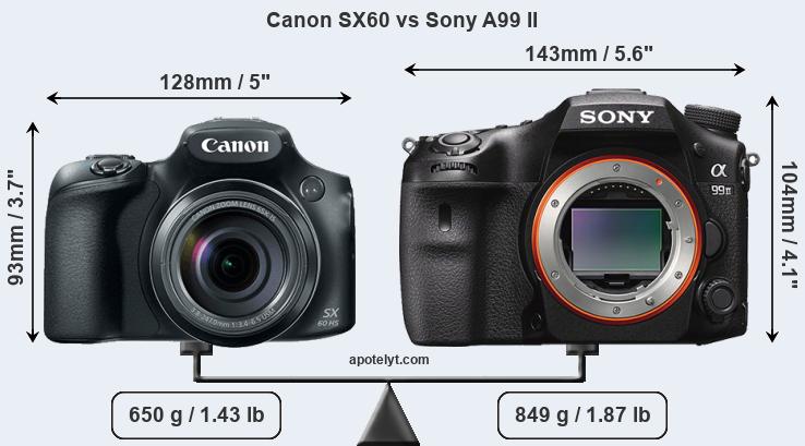 Size Canon SX60 vs Sony A99 II