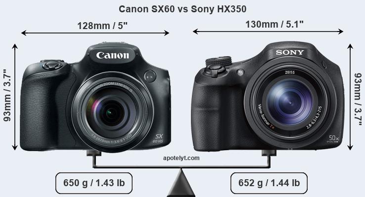 Size Canon SX60 vs Sony HX350
