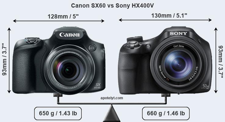 Size Canon SX60 vs Sony HX400V