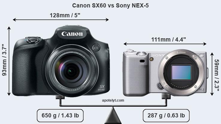 Size Canon SX60 vs Sony NEX-5
