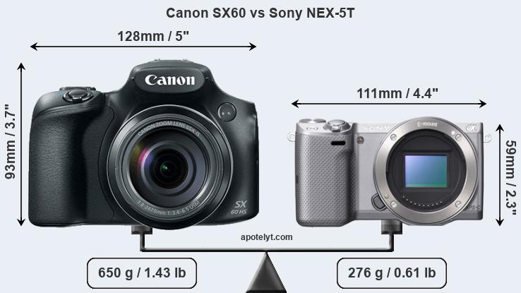 Size Canon SX60 vs Sony NEX-5T
