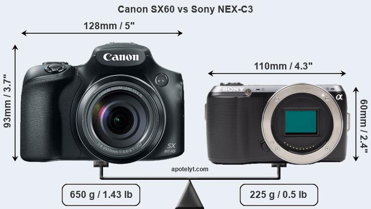 Size Canon SX60 vs Sony NEX-C3