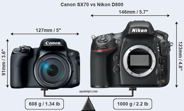Size Canon SX70 vs Nikon D800