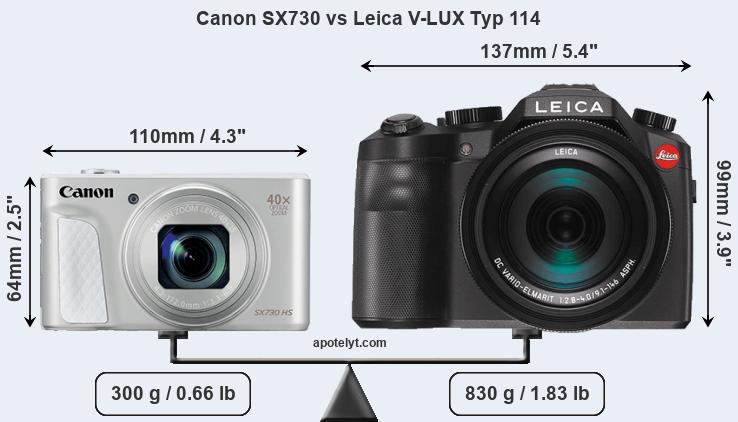 Size Canon SX730 vs Leica V-LUX Typ 114