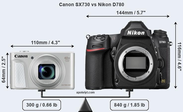 Size Canon SX730 vs Nikon D780
