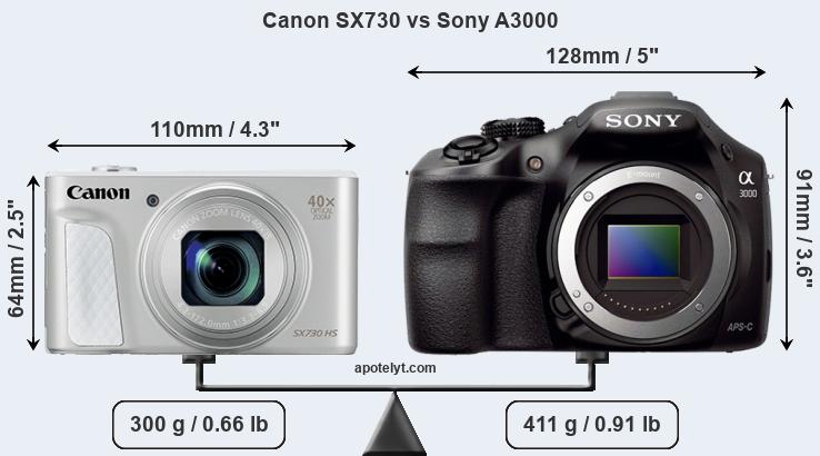 Size Canon SX730 vs Sony A3000
