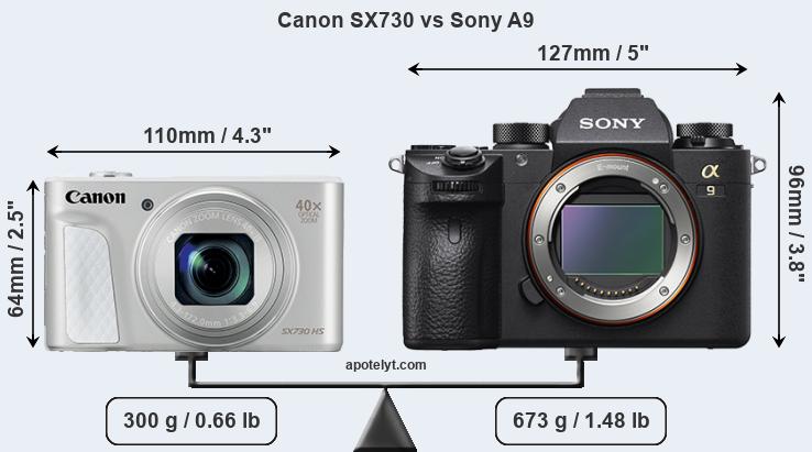 Size Canon SX730 vs Sony A9