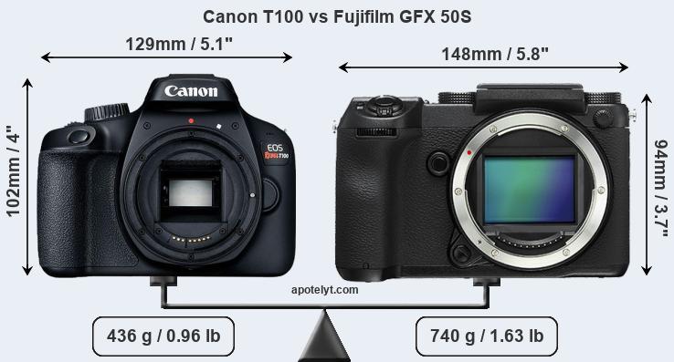 Size Canon T100 vs Fujifilm GFX 50S