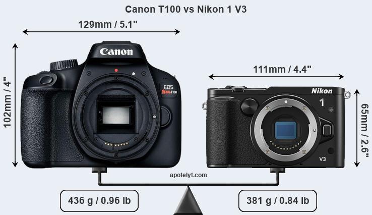 Size Canon T100 vs Nikon 1 V3