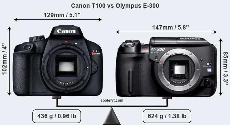Size Canon T100 vs Olympus E-300