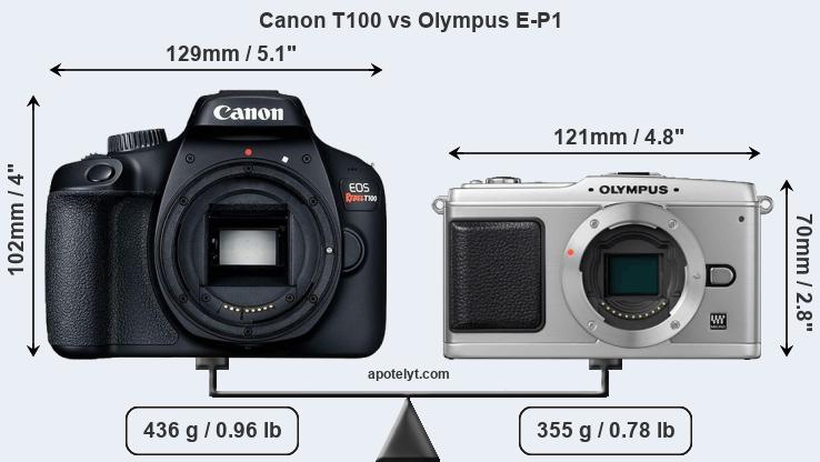 Size Canon T100 vs Olympus E-P1