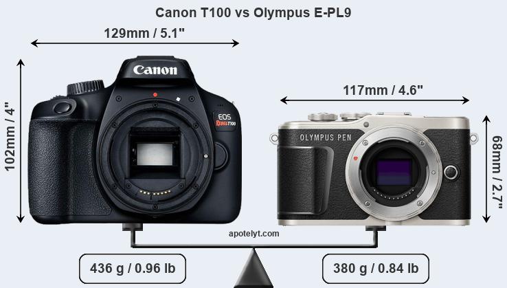 Size Canon T100 vs Olympus E-PL9