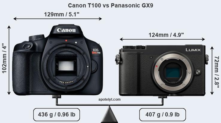 Size Canon T100 vs Panasonic GX9