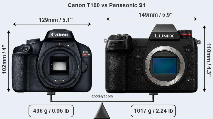 Size Canon T100 vs Panasonic S1