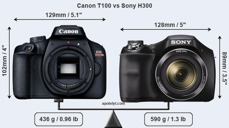 Size Canon T100 vs Sony H300