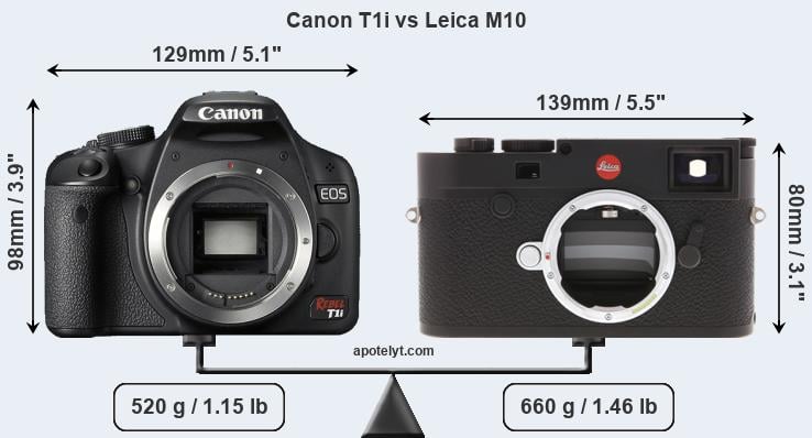 Size Canon T1i vs Leica M10