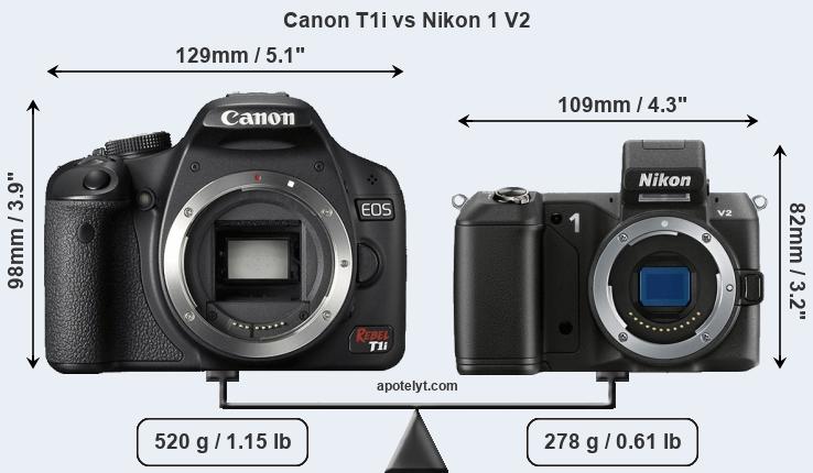 Size Canon T1i vs Nikon 1 V2