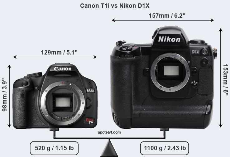 Size Canon T1i vs Nikon D1X