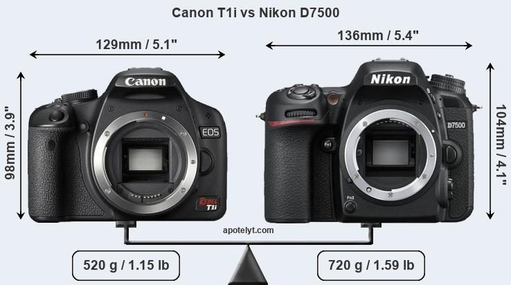 Size Canon T1i vs Nikon D7500