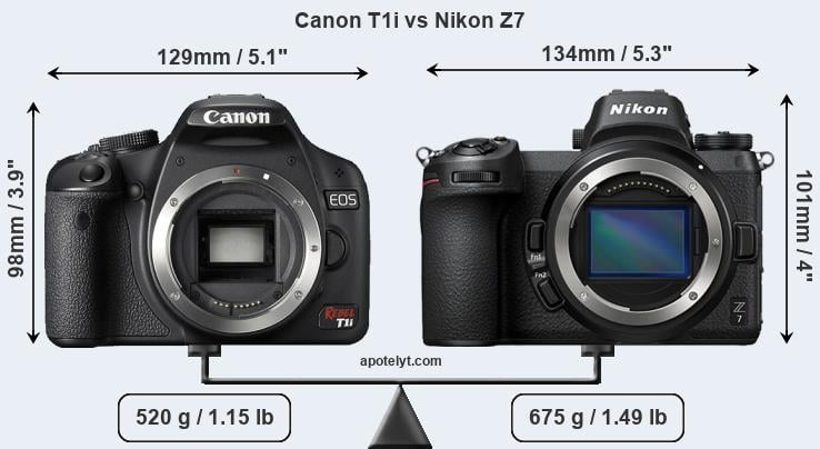 Size Canon T1i vs Nikon Z7
