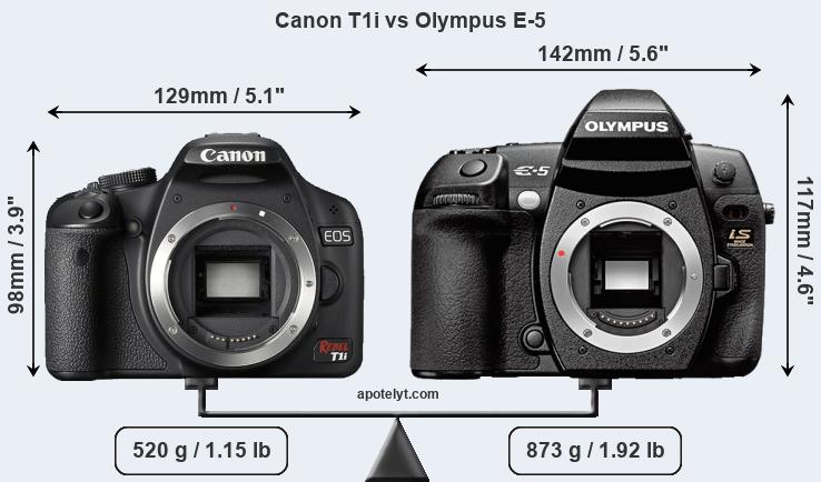 Size Canon T1i vs Olympus E-5