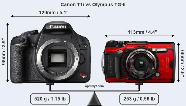 Size Canon T1i vs Olympus TG-6