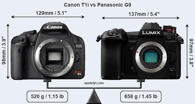 Size Canon T1i vs Panasonic G9