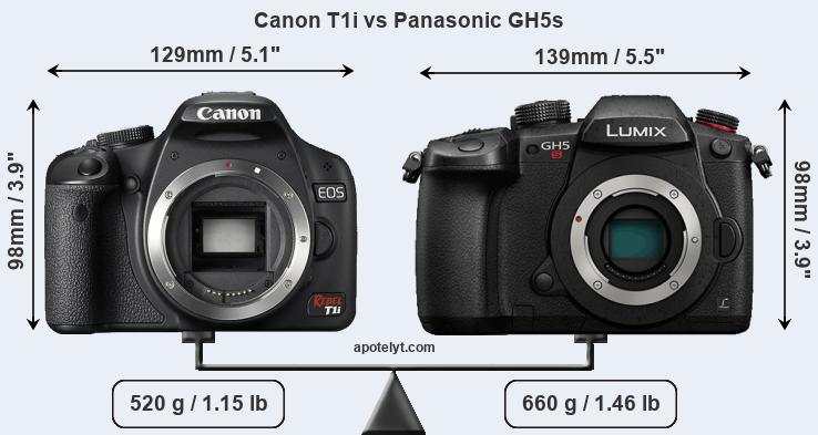 Size Canon T1i vs Panasonic GH5s