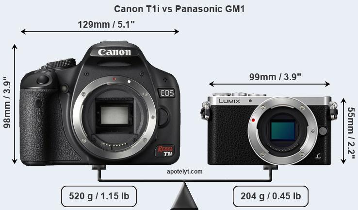 Size Canon T1i vs Panasonic GM1
