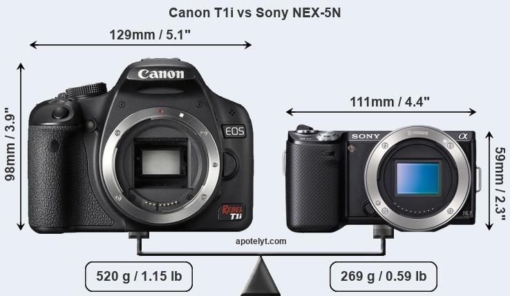Size Canon T1i vs Sony NEX-5N