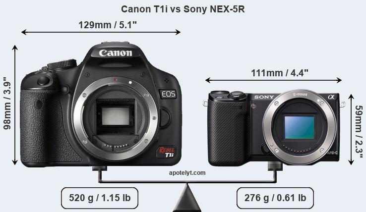 Size Canon T1i vs Sony NEX-5R