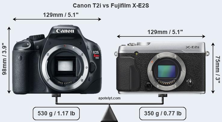 Size Canon T2i vs Fujifilm X-E2S