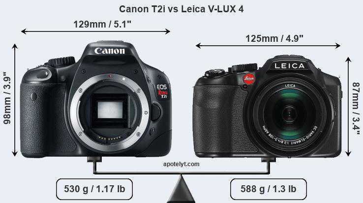 Size Canon T2i vs Leica V-LUX 4