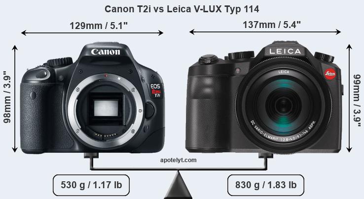 Size Canon T2i vs Leica V-LUX Typ 114