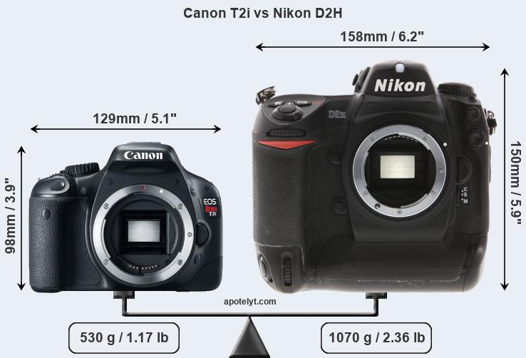 Size Canon T2i vs Nikon D2H