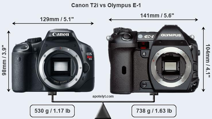 Size Canon T2i vs Olympus E-1