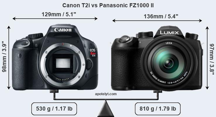 Size Canon T2i vs Panasonic FZ1000 II